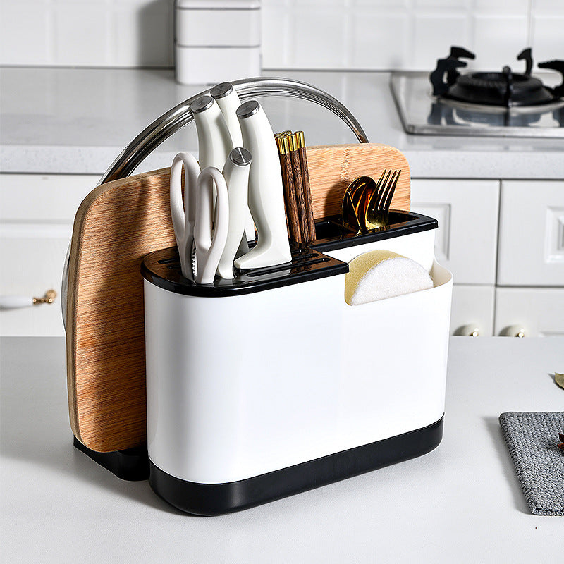 Integrated Kitchen Supplies Storage Rack with Knife Block