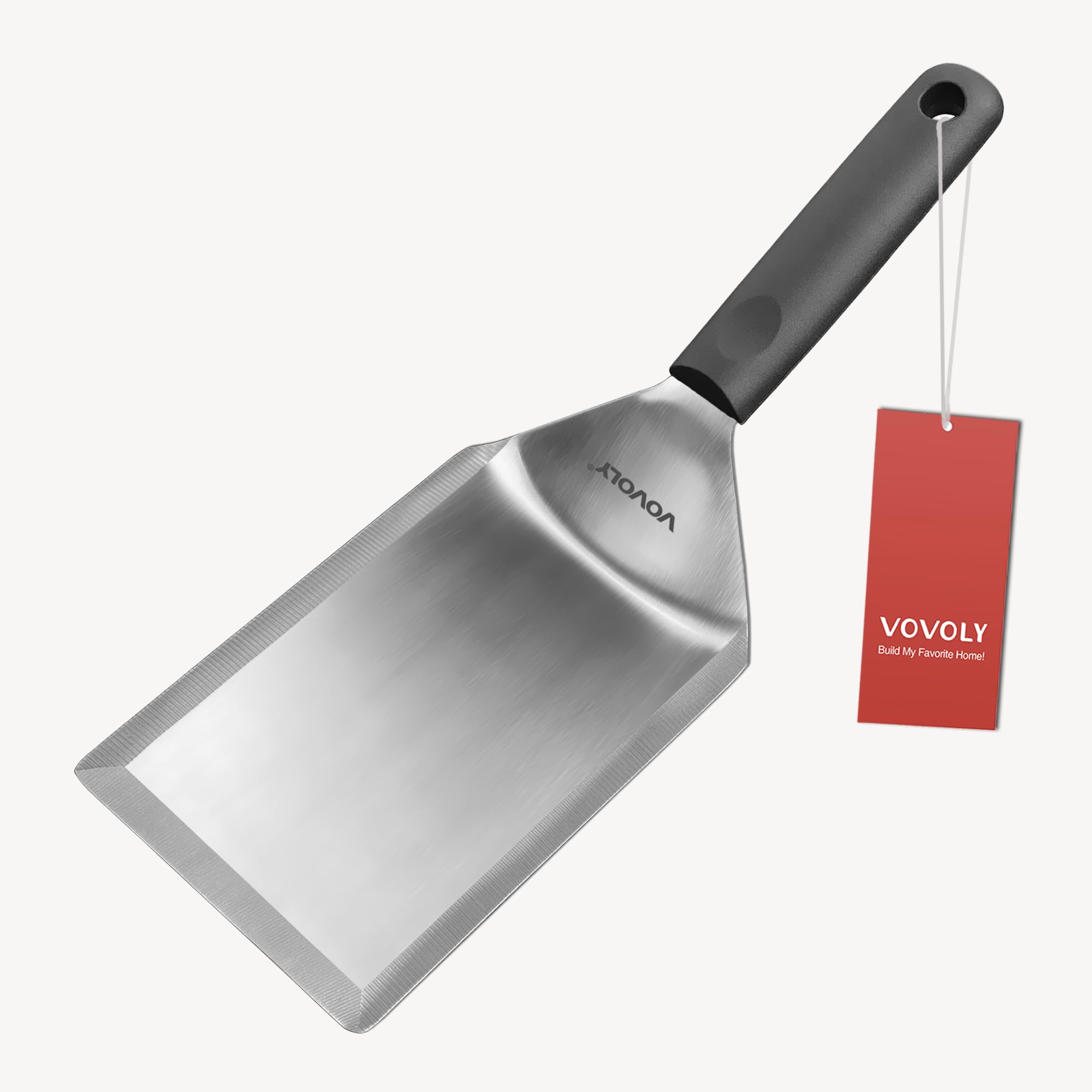 Extra Wide Spatula Large Metal Spatula with Full Tang Silicone Handle & Beveled Edges for Skillets Griddles & Grills Pancake Flipper Spatula Smash Burgers Spatula 6 x 5-inches