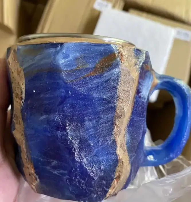 Mineral Crystal Coffee Mug – 400ml Resin Artisan Cup with Handle
