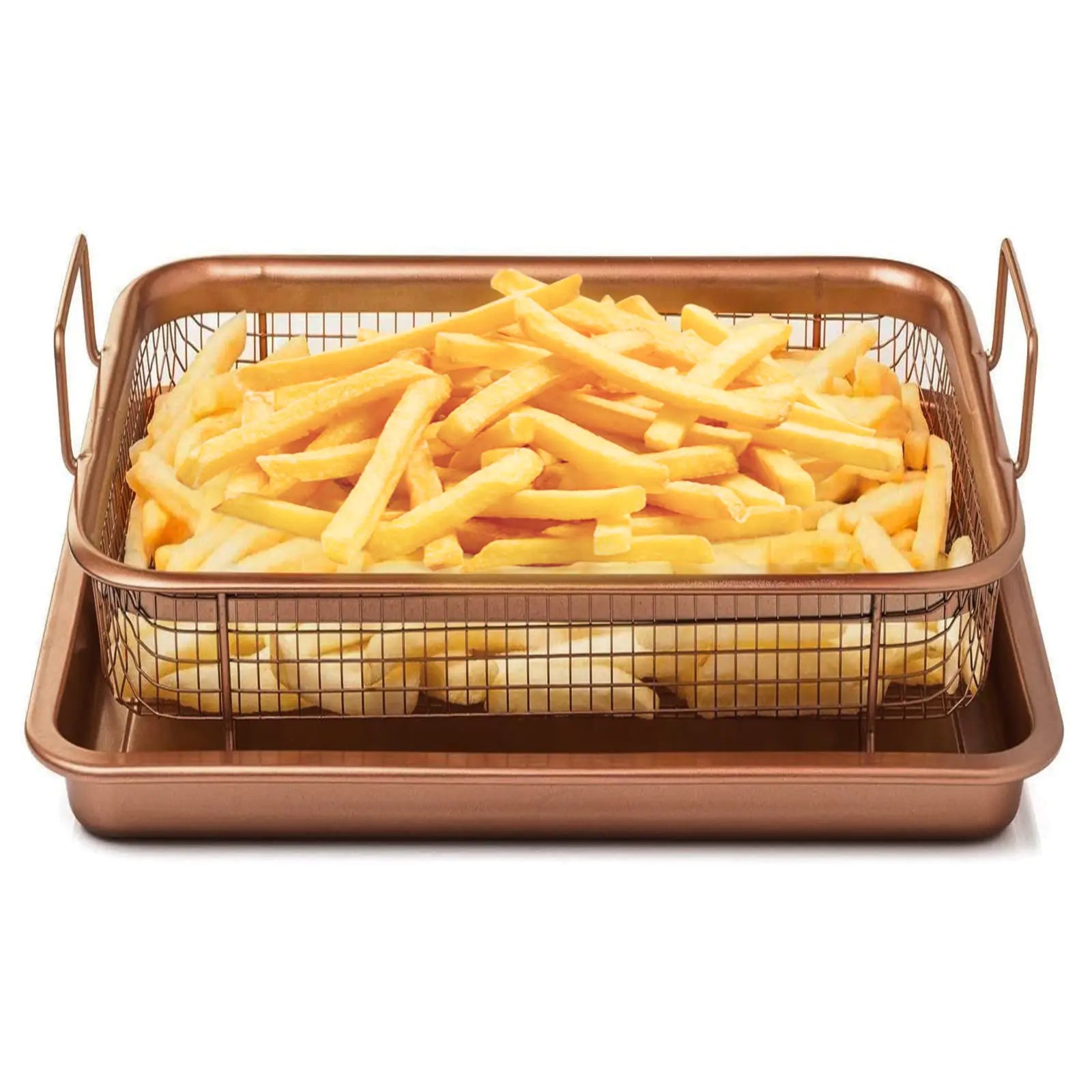 GWONGBAY 2-Piece Copper Crisper Tray Set - 13" x 9" Air Fryer Basket