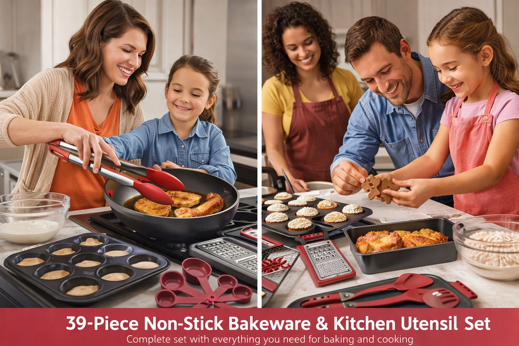 39-Piece Premium Baking Set - Nonstick Bakeware with Cookie Sheets, Muffin Pans & Kitchen Utensils
