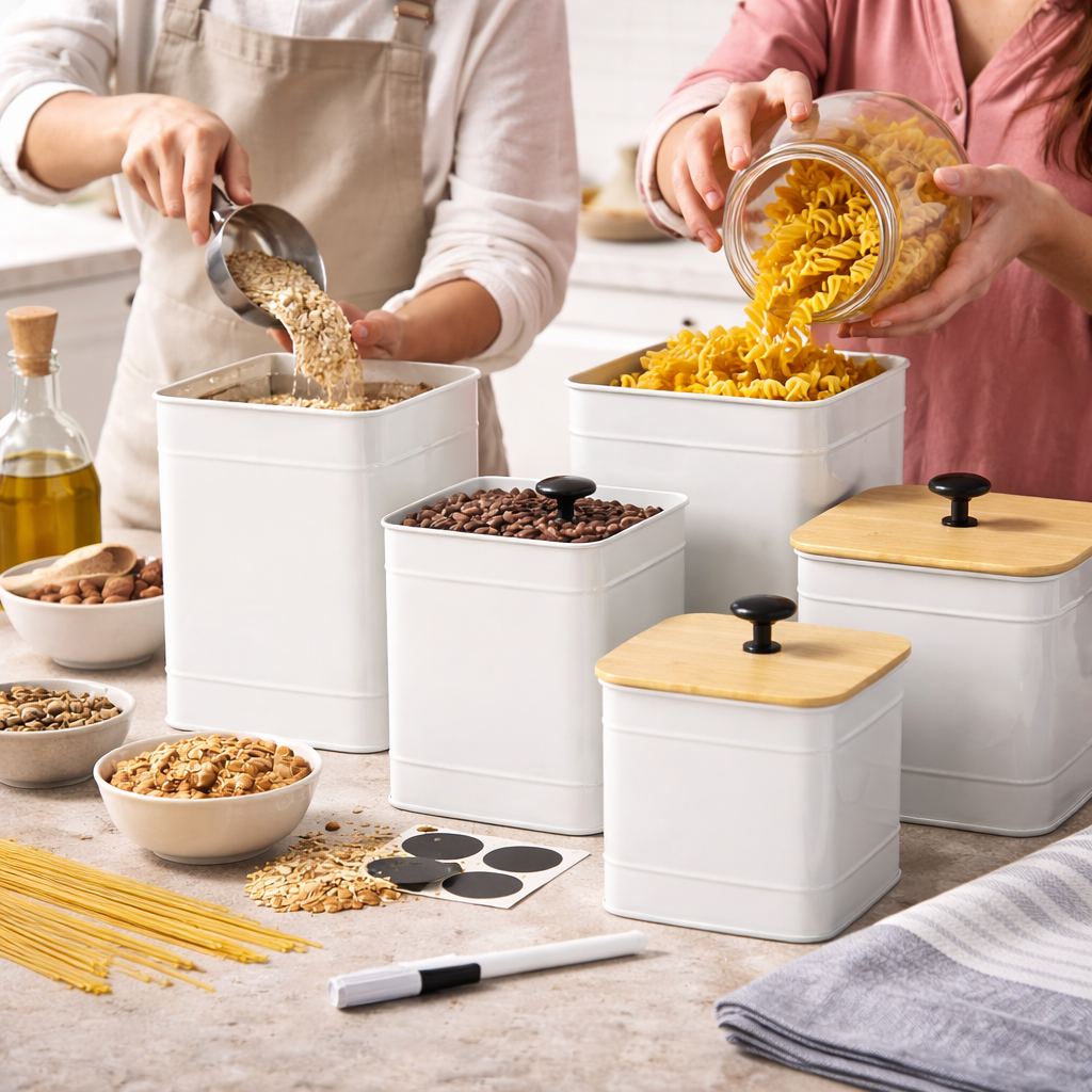 Kitchen Canister Set 4-Piece - Airtight White Iron