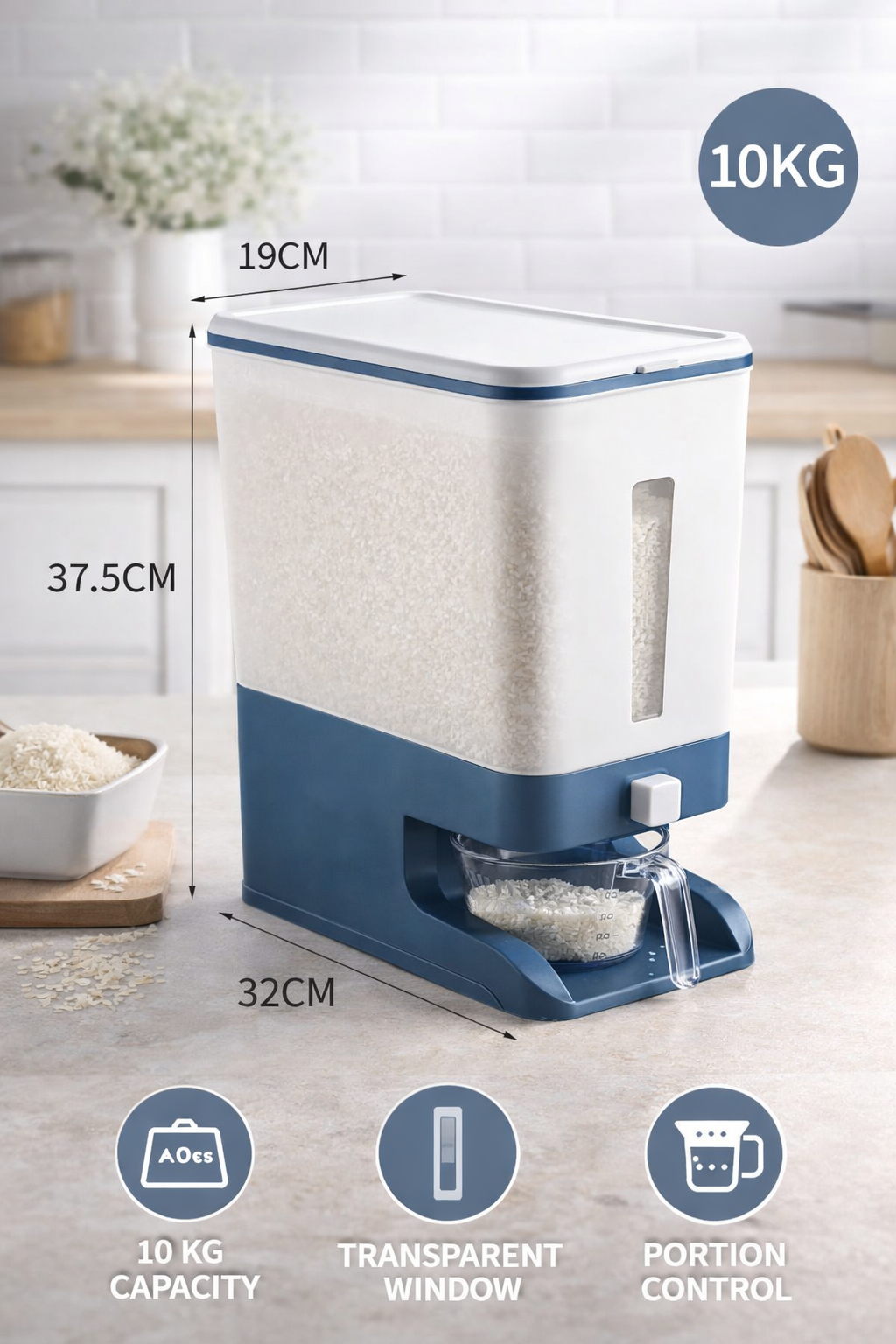 Automatic Plastic Rice Storage Container for Kitchen