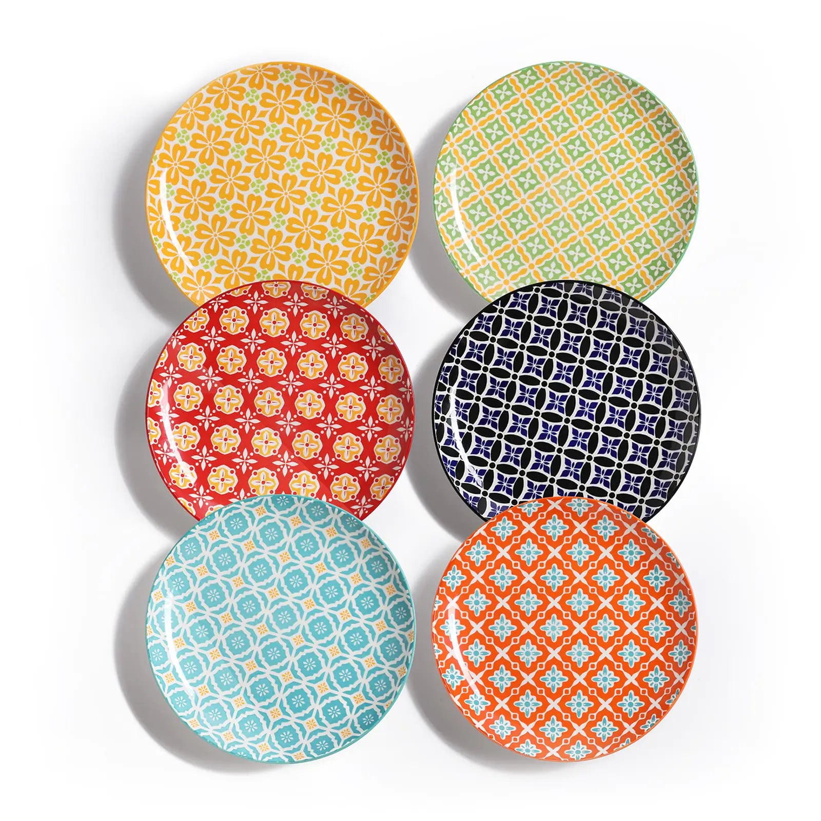 Metahom Salad Plates Dessert Plates 8 Inch Colorful Ceramic Plate Set for Pasta Pancakes Steak Set of 6 Dishwasher & Microwave Safe