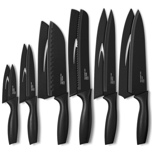 12-Piece Black Knife Set with Covers