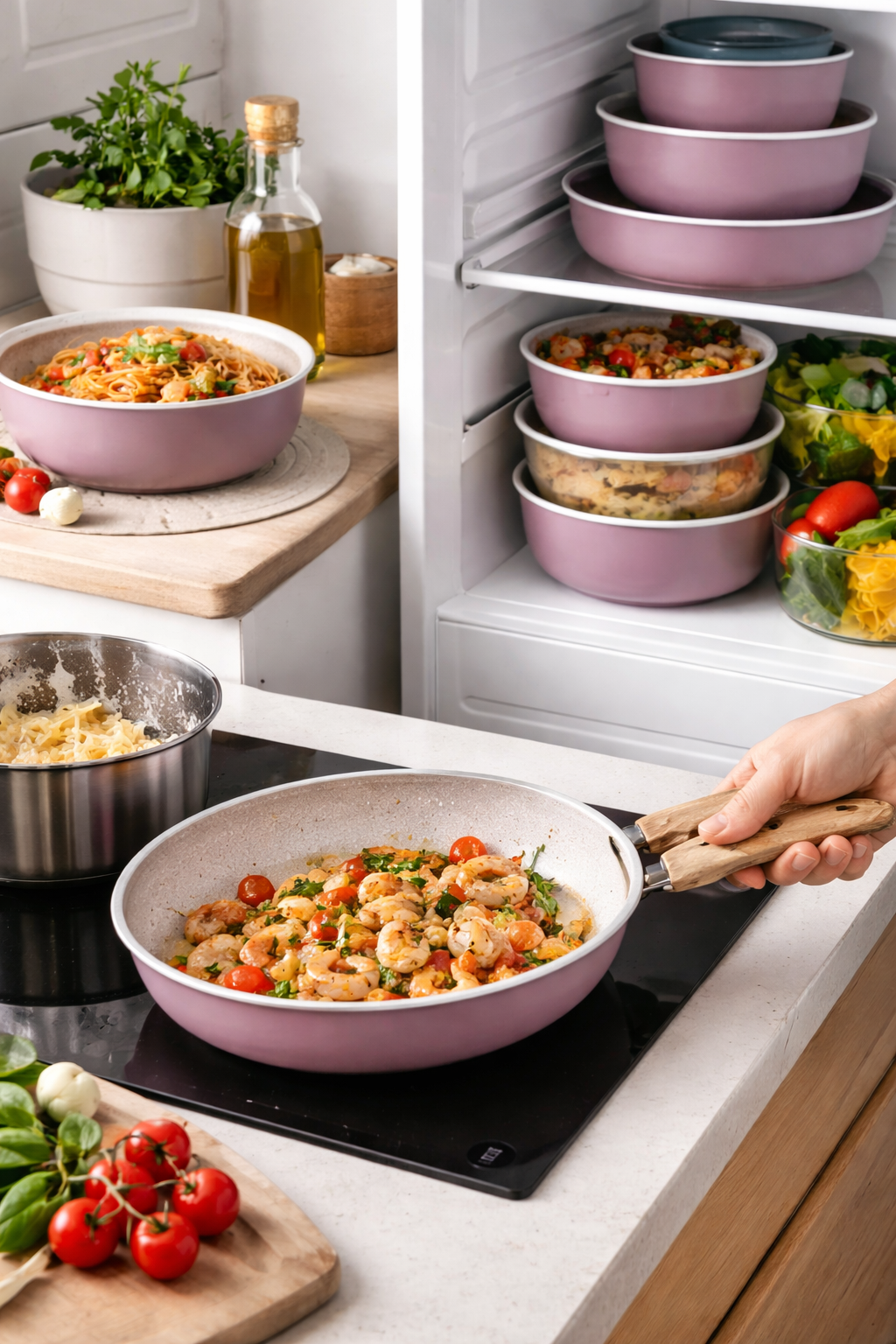 Nonstick Pots and Pans Set with Detachable Handles - 10-Piece Cookware for Camping & Home