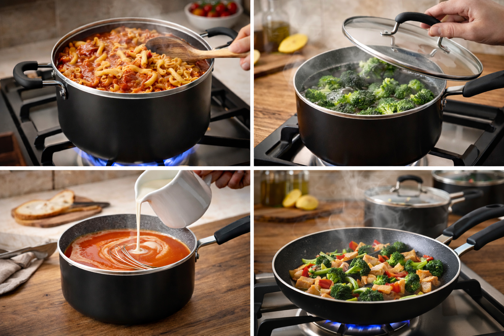 8-Piece Marble Nonstick Cookware Set - Heavy Gauge Pots & Pans with Glass Lids
