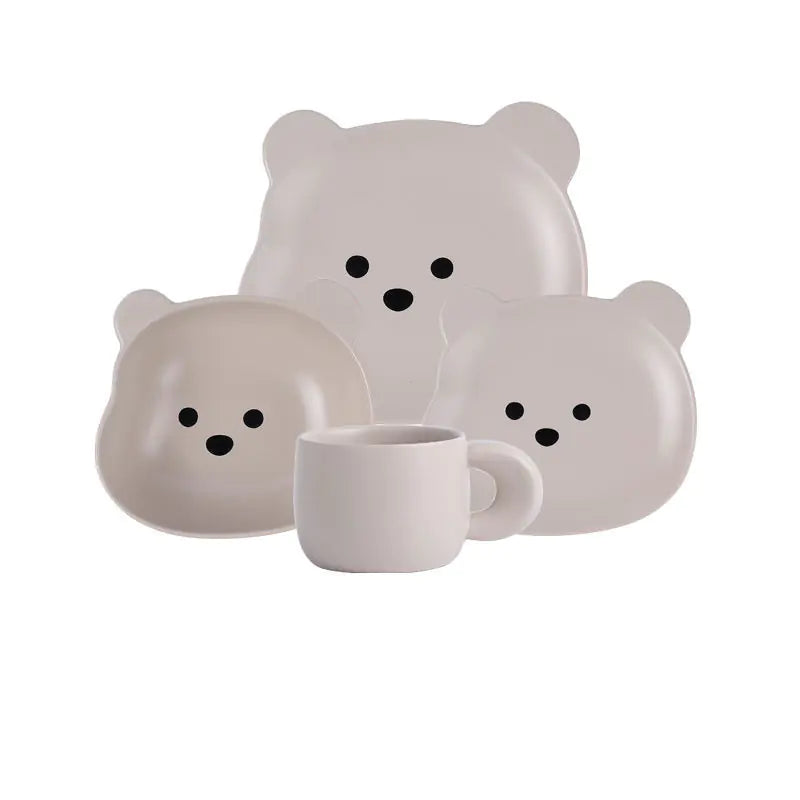 Cute Bear Ceramic Rice Bowl and Breakfast Plate Set