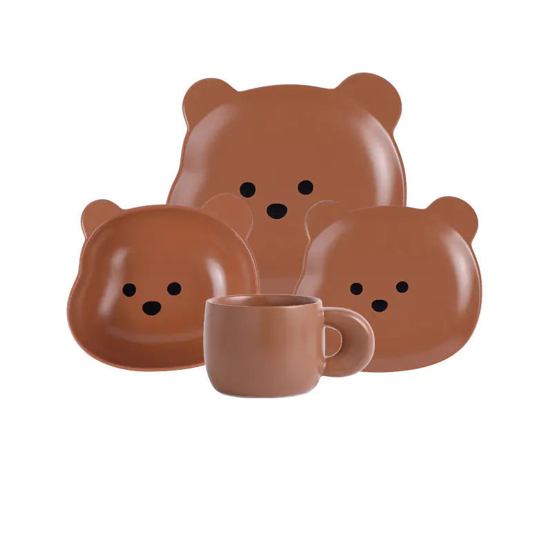 Cute Bear Ceramic Rice Bowl and Breakfast Plate Set