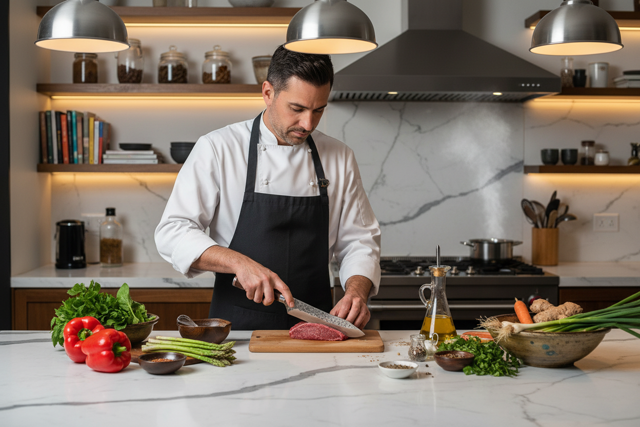 Chef cooking with knife