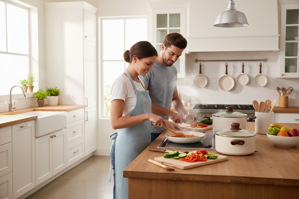 Couple cooking together