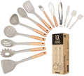 13-Piece Silicone Kitchen Utensil Set with Wooden Handles - Heat Resistant Cooking Tools