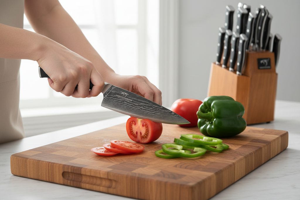 Damascus Knife Set Realistic Lifestyle Photo