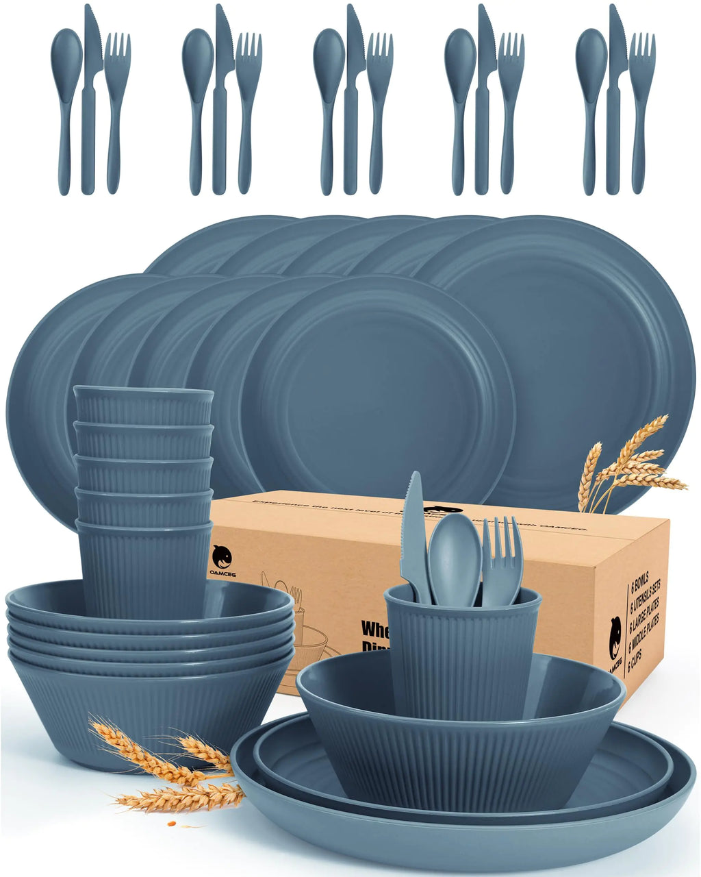 OAMCEG 42-Piece Plastic Dinnerware Set for 6 - Dark Blue