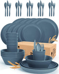 OAMCEG 42-Piece Plastic Dinnerware Set for 6 - Dark Blue