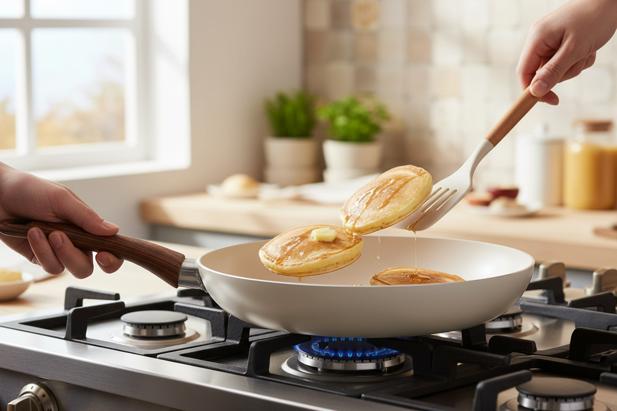 Making pancakes close-up