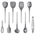 CAROTE 9PCS Kitchen Utensils Set Silicone Kitchen Utensils Set with Stainless Steel Handle for Non-Stick Cookware Set Dishwasher Safe Grey