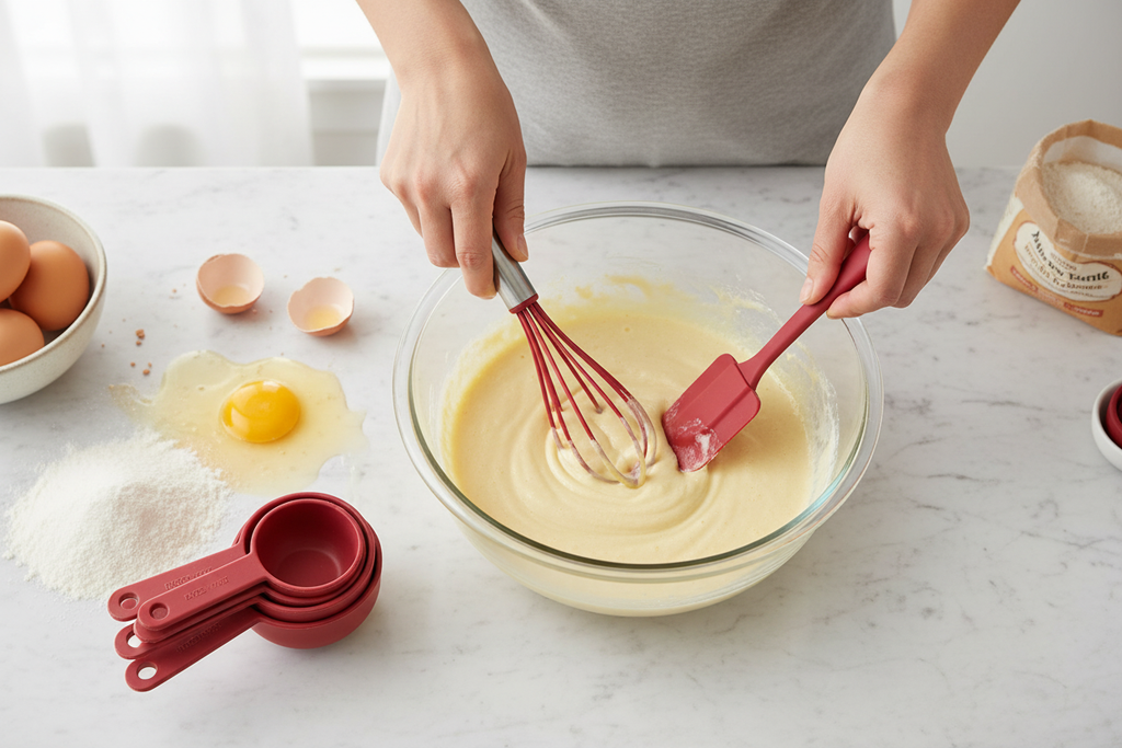 Preparing batter with utensils