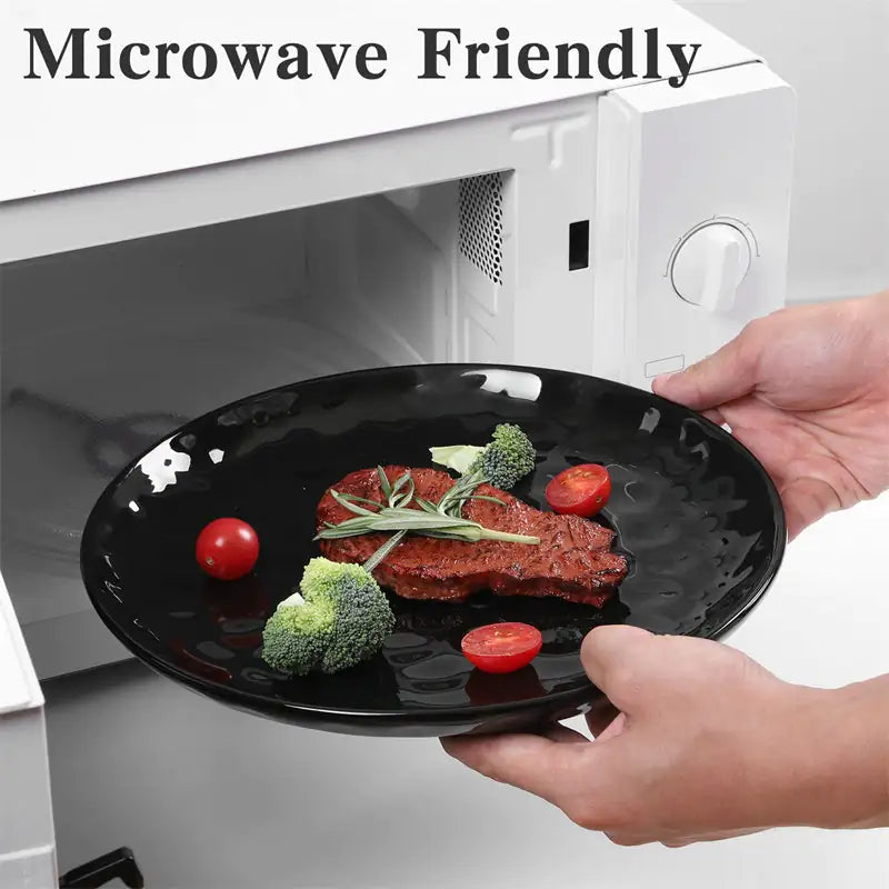 11 Inch Ceramic Plate Black Noble  Elegant Hammered  6-piece Set  For  Parties Family Dinners