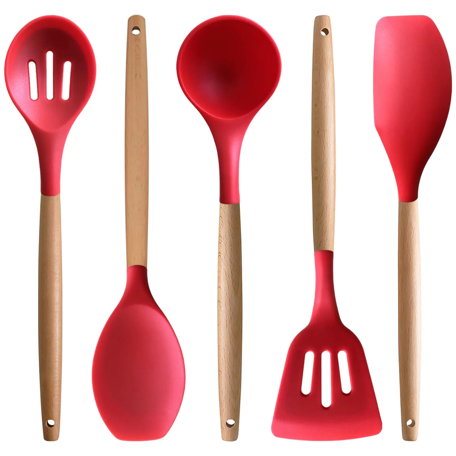 IOCBYHZ Kitchen Cooking Utensils Set 5Pcs Heat Resistant Silicone Kitchen Utensils Spatula Spoon Turner Set Red