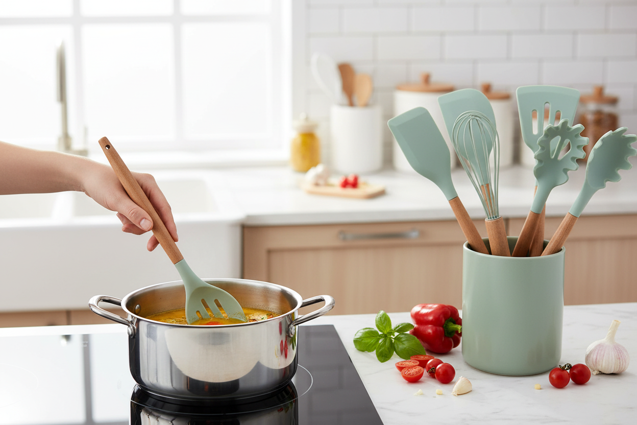 Silicone kitchen utensil set lifestyle photo