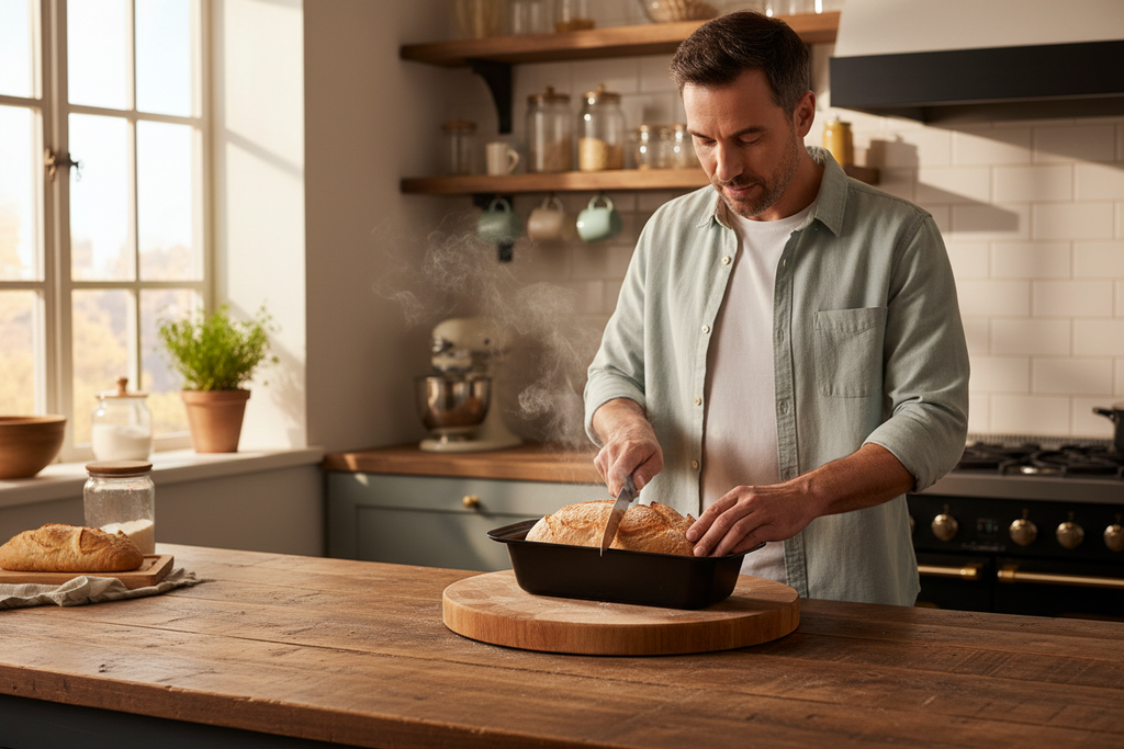 Slicing homemade bread