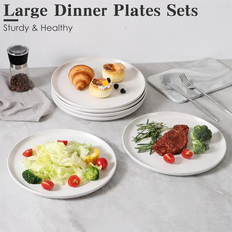 Large Dinner Plates Set of 6 - White Ceramic
